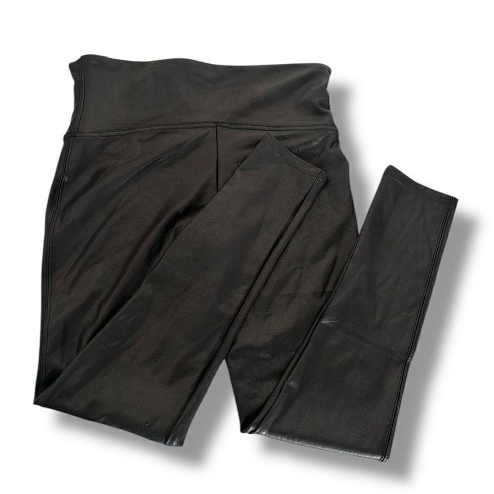SPANX Faux Leather Leggings Black High Rise Pull On Skinny Women’s L